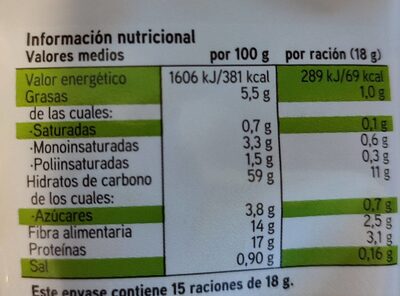 Pan tostado integral - Informació nutricional - es