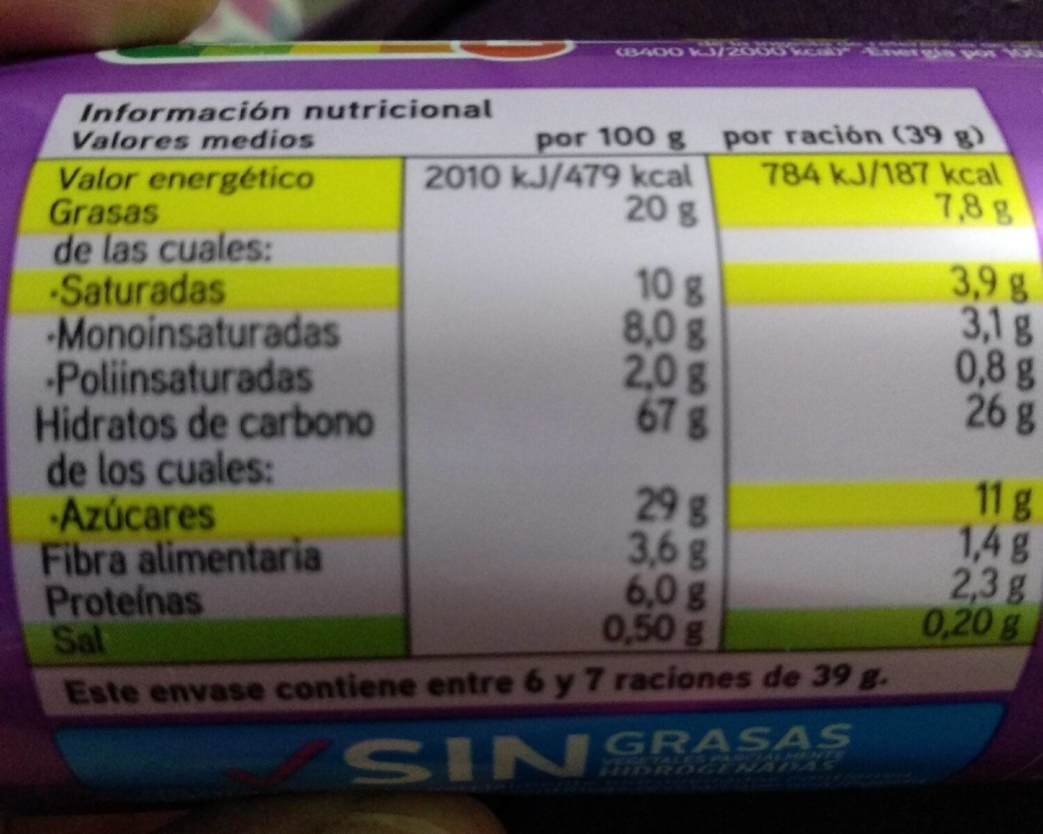 Galletas rellenas de crema de chocolate - Informació nutricional - es