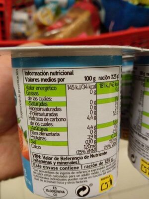 Yogur sabor fresa 0% - Información nutricional