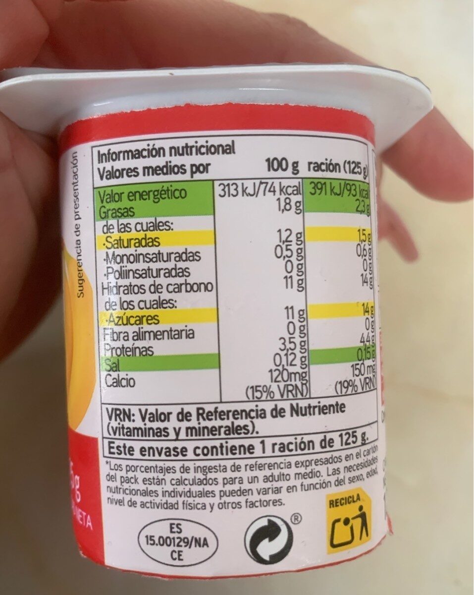 Yogur sabor plátano - Nutrition facts - es