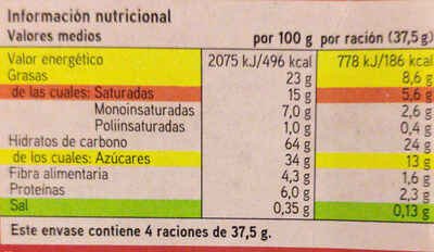Galletas con tableta chocolate negro - Informació nutricional - es