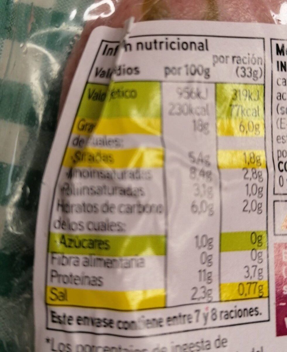 Mortadela con aceitunas - Información nutricional