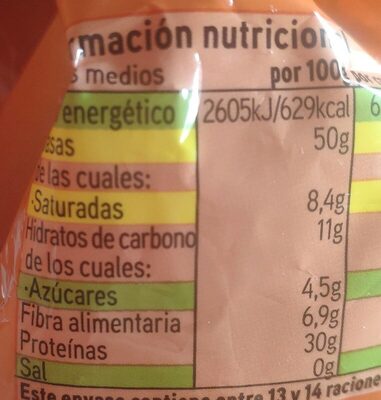 Cacahuetes tostados - Información nutricional