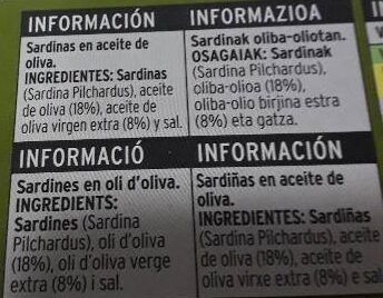 Sardinas A/Oliva - Ingredientes
