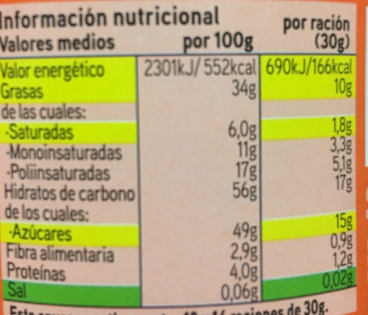Crema de cacao y avellanas - Informació nutricional - es