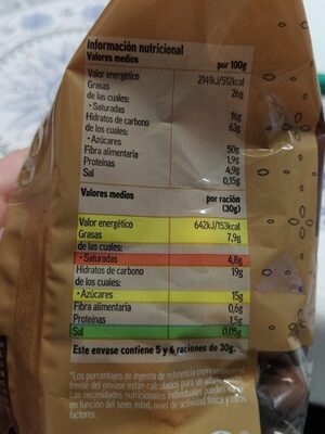 Bolas de cereal cubiertas de chocolate blanco, negro y leche - Información nutricional