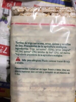 Tortitas de arroz integral, trigo sarraceno, quinoa y lino - Ingredientes