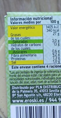 Hummus - Informació nutricional - es