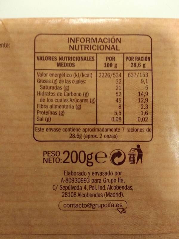Chocolate Postre - Nutrition facts - es