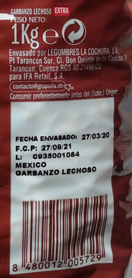 Garbanzo Lechoso EXTRA - Ingredientes