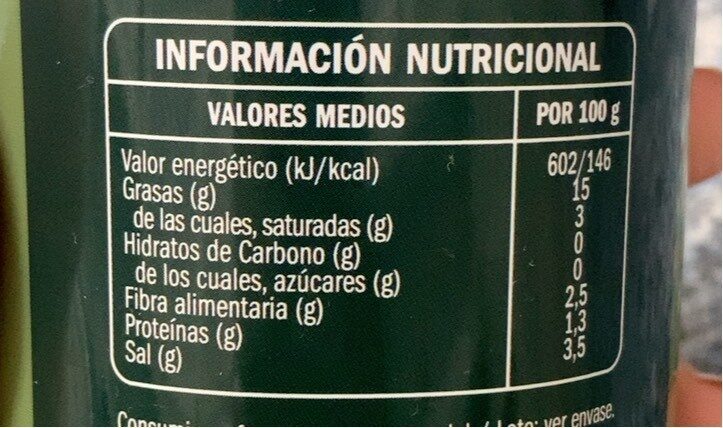 Aceituna Manzanilla Rellena Lata 150 Pne - Informació nutricional - es