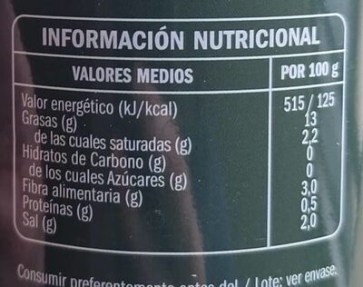 Aceituna negra hojiblanca deshuesada - Informació nutricional