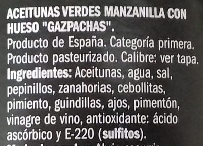 Aceituna manzanilla gazpachos con hueso - Ingredientes