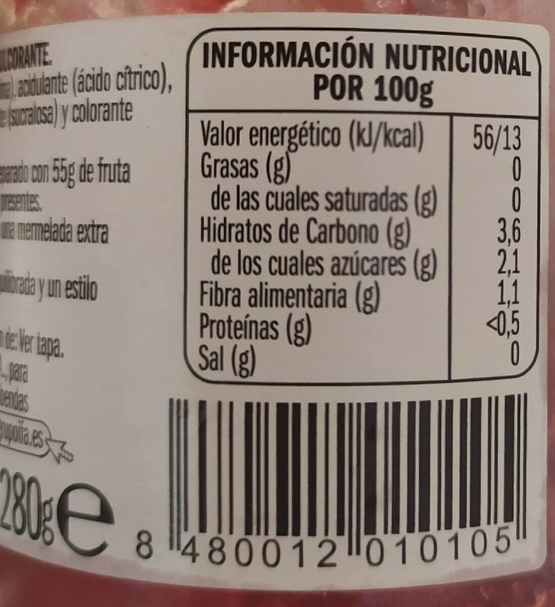 Marmelade de fraise - Informació nutricional - es