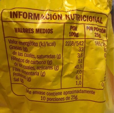Patatas Chips - Informació nutricional - es