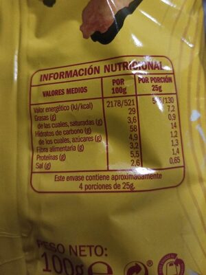 Torcidas de maiz - Informació nutricional - es
