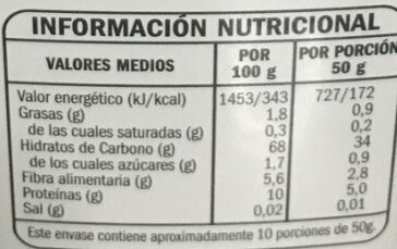 Harina de trigo especial frituras - Información nutricional