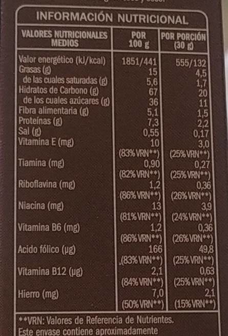 Cereales Almohadillas Choco. 500 G. ifa Eliges - Información nutricional