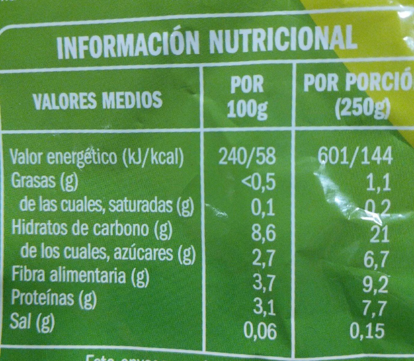 menestra de verduras - Informació nutricional - es