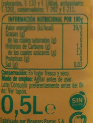 Aderezo de limón - Nutrition facts - es