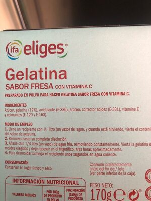 Gelatina Sabor piña con vitamina C - Ingredientes
