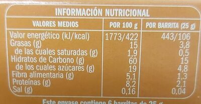 Barrita de cereales con avellanas - Información nutricional
