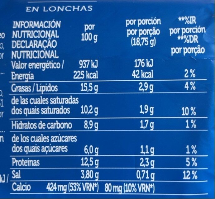 Queso fundido - Nutrition facts - es