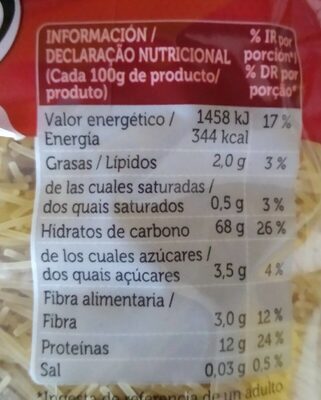 Fideo Cabellin - Nutrition facts - es