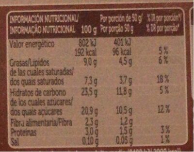 Helado chocolate spar - Información nutricional