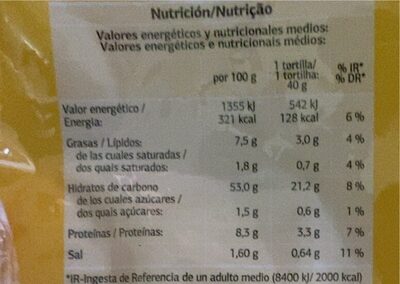 Tortillas trigo - Tableau nutritionnel - es