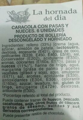 Caracola crema/pasas - Informació nutricional
