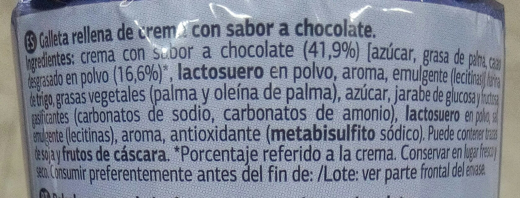 Biscuit fourré goût Chocolat - Ingredientes