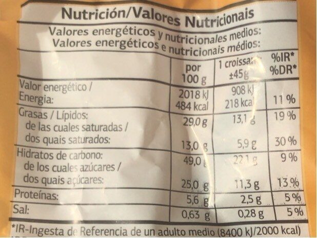 Croissants Rellenos de crema de cacao y avellanas - Nutrition facts