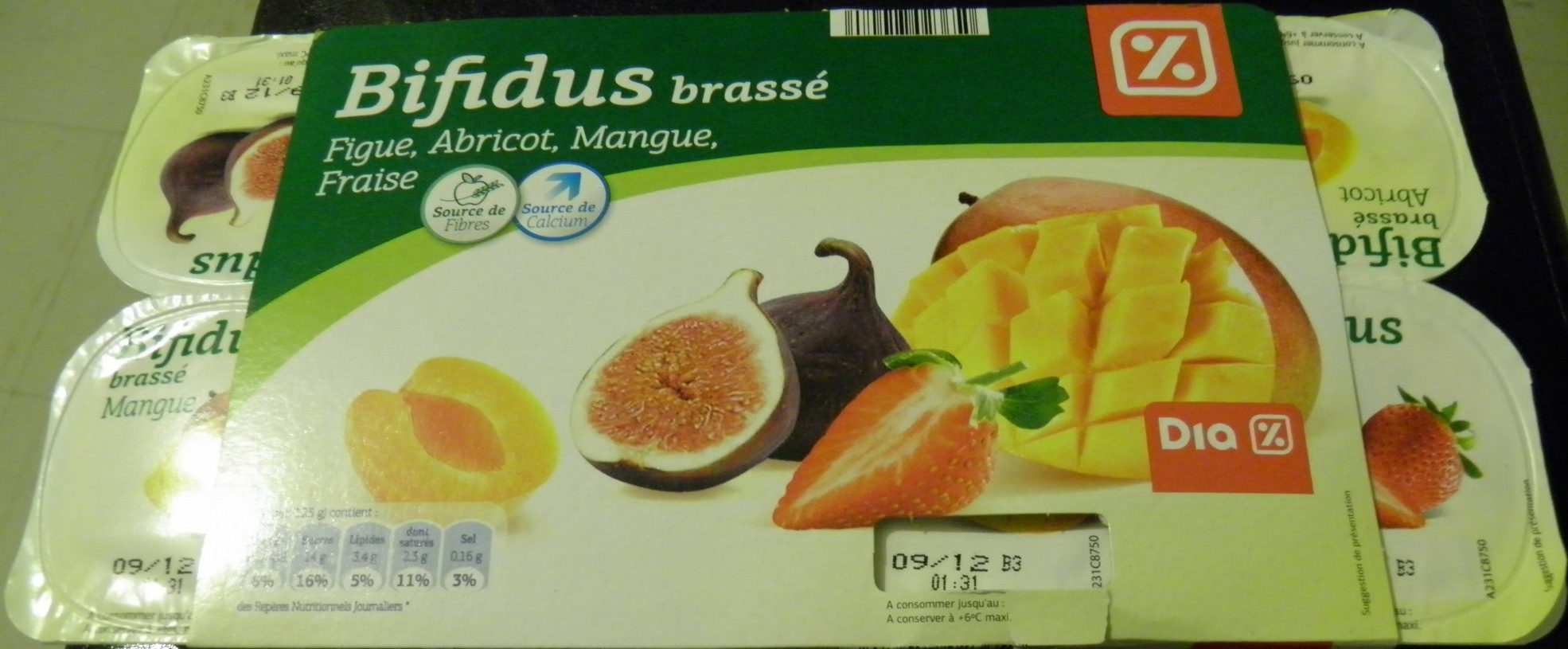 Bifidus brassé (Figue, Abricot, Mangue, Fraise) 8 Pots - Product - fr