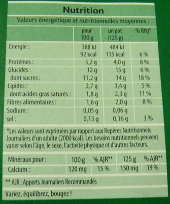 Bifidus brassé (Figue, Abricot, Mangue, Fraise) 8 Pots - Nutrition facts - fr