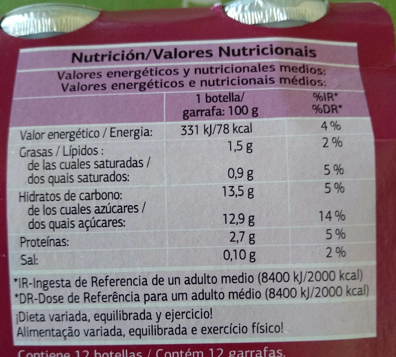 L. Casei Multipack Coco-Piña y Fresa-Plátano - Nutrition facts - es