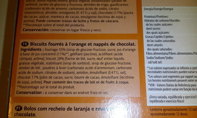 Biscuits fourrés à l'orange et nappés de chocolat - Ingredientes - fr