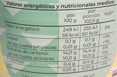 Piña en su jugo - Voedingswaarden - es