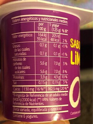 Yogur desnatado limón, fresa y piña - Informació nutricional - es