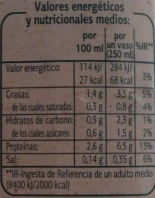 Bebida de soja light con calcio - Nutrition facts - es