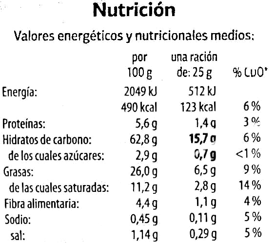 Aros de maíz "Dia" - Nutrition facts - es