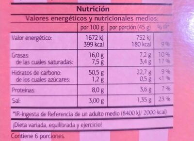 Palomitas sabor mantequilla - Información nutricional