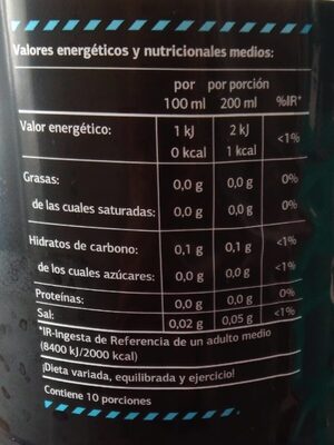 Cola zero - Informació nutricional - es
