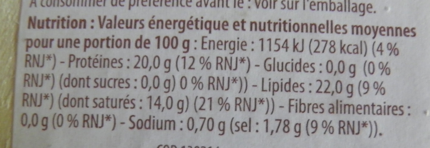 Camembert au Lait Cru - Moulé à la Louche - Voedingswaarden - fr