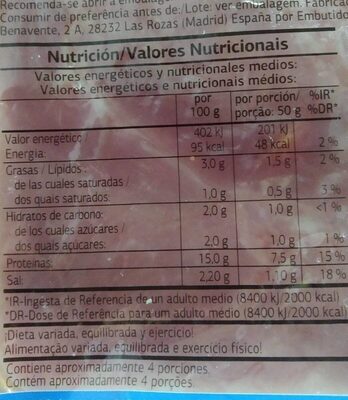 Paleta cocida - Nutrition facts - es
