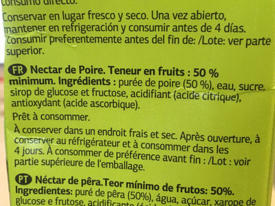 Nectar Poire - Ingredientes - fr