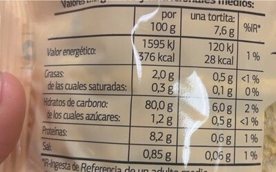 Tortitas de maíz - Informació nutricional - es