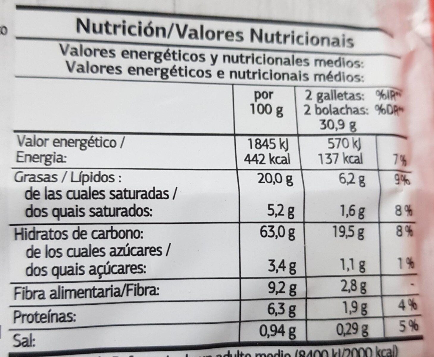 Cookies - Nutrition facts - fr