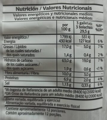 Galleta integral - Informació nutricional - es