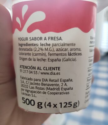 Yogur sabor a fresa - Ingredienser - es